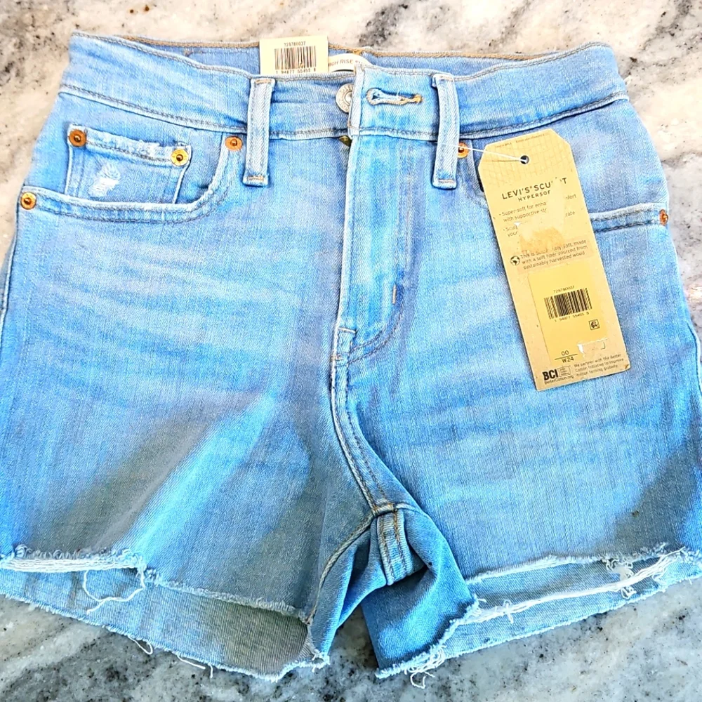 Levi’s Shorts 24 Denim Jean High Rise Waist Raw Hem Womens Light Wash Boho NWT